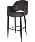 Mulberry Arm Bar Stool Black With Brass Tip Metal 4 Leg With Eastwood Slate Shell, Viewed From Angle In Front