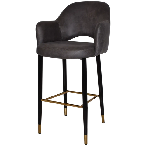 Mulberry Arm Bar Stool Black With Brass Tip Metal 4 Leg With Eastwood Slate Shell, Viewed From Angle In Front