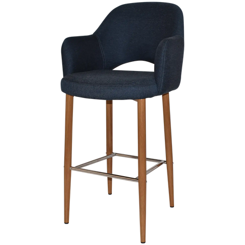 Mulberry Arm Bar Stool Light Oak Metal 4 Leg With Gravity Navy Shell, Viewed From Angle In Front