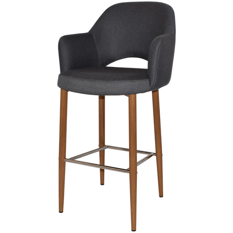 Mulberry Arm Bar Stool Light Oak Metal 4 Leg With Gravity Slate Shell, Viewed From Angle In Front