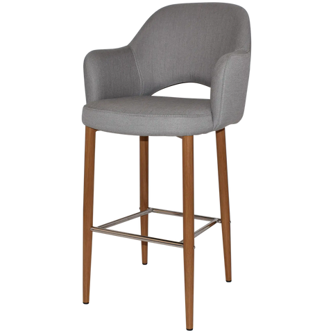 Mulberry Arm Bar Stool Light Oak Metal 4 Leg With Gravity Steel Shell, Viewed From Angle In Front