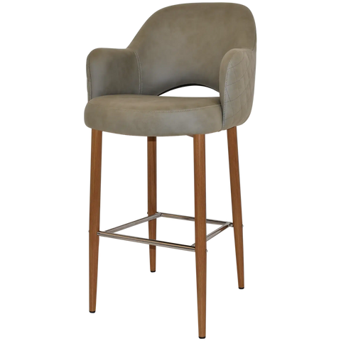 Mulberry Arm Bar Stool Light Oak Metal 4 Leg With Pelle Benito Sage Shell, Viewed From Angle In Front