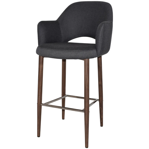 Mulberry Arm Bar Stool Light Walnut Metal 4 Leg With Gravity Slate Shell, Viewed From Angle In Front