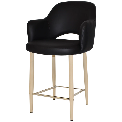 Mulberry Arm Counter Stool Birch Metal 4 Leg With Black Vinyl Shellack Metal 4 Leg With, Viewed From Angle