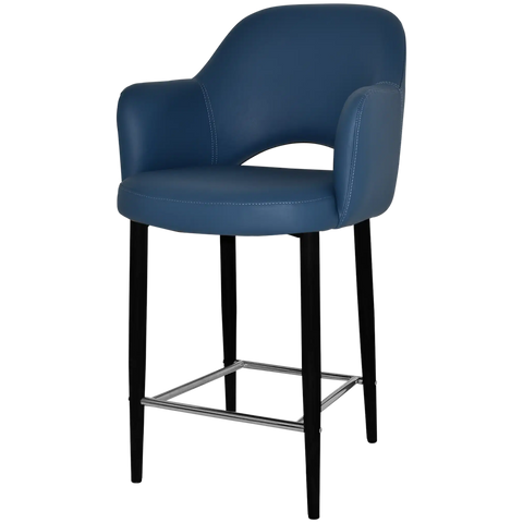 Mulberry Arm Counter Stool Black Metal 4 Leg With Black Vinyl Shell, Viewed From Angle