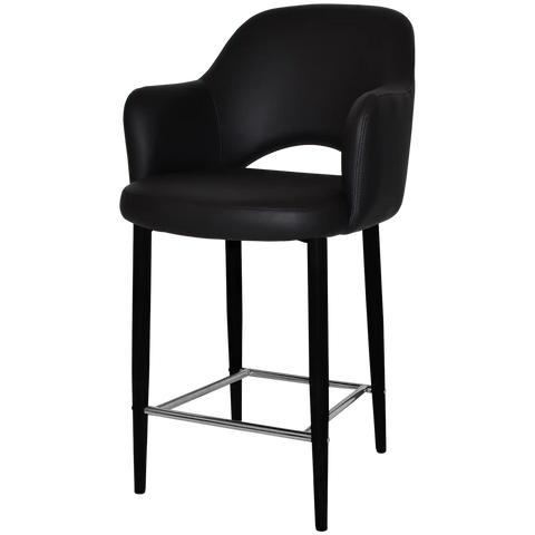 Mulberry Arm Counter Stool Black Metal 4 Leg With Black Vinyl Shellack Metal 4 Leg With, Viewed From Angle