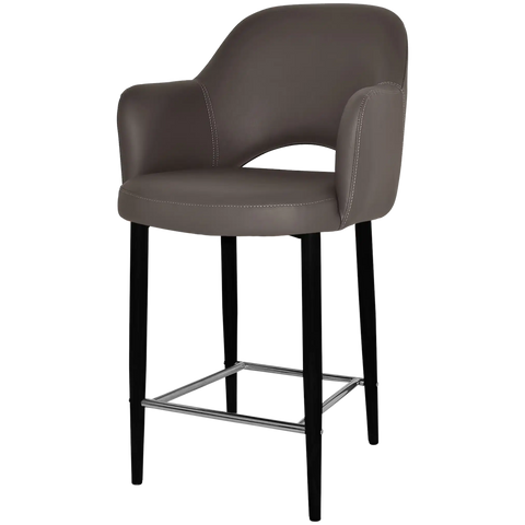 Mulberry Arm Counter Stool Black Metal 4 Leg With Charcoal Vinyl Shell, Viewed From Angle