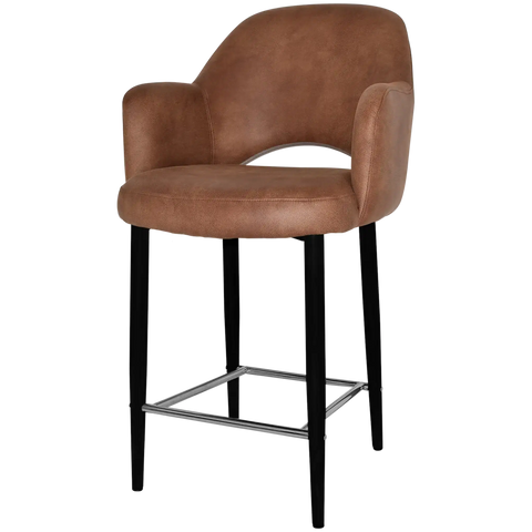 Mulberry Arm Counter Stool Black Metal 4 Leg With Eastwood Tan Shell, Viewed From Angle