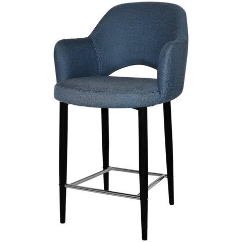 Mulberry Arm Counter Stool Black Metal 4 Leg With Gravity Denim Shell, Viewed From Angle