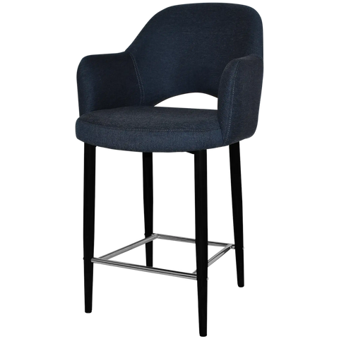 Mulberry Arm Counter Stool Black Metal 4 Leg With Gravity Navy Shell, Viewed From Angle