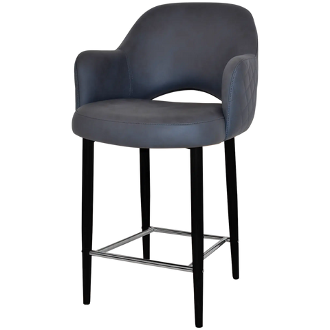 Mulberry Arm Counter Stool Black Metal 4 Leg With Pelle Benito Navy Shell, Viewed From Angle