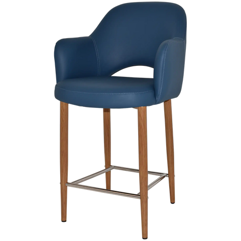 Mulberry Arm Counter Stool Light Oak Metal 4 Leg With Black Vinyl Shell, Viewed From Angle