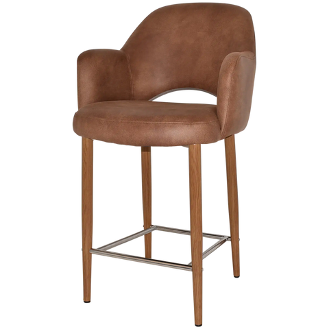 Mulberry Arm Counter Stool Light Oak Metal 4 Leg With Eastwood Tan Shell, Viewed From Angle