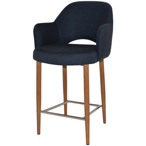 Mulberry Arm Counter Stool Light Oak Metal 4 Leg With Gravity Navy Shell, Viewed From Angle
