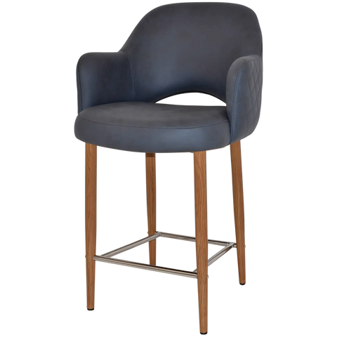Mulberry Arm Counter Stool Light Oak Metal 4 Leg With Pelle Benito Navy Shell, Viewed From Angle