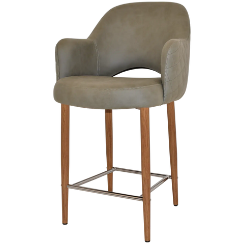Mulberry Arm Counter Stool Light Oak Metal 4 Leg With Pelle Benito Sage Shell, Viewed From Angle