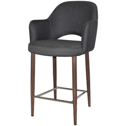 Mulberry Arm Counter Stool Light Walnut Metal 4 Leg With Gravity Slate Shell, Viewed From Angle