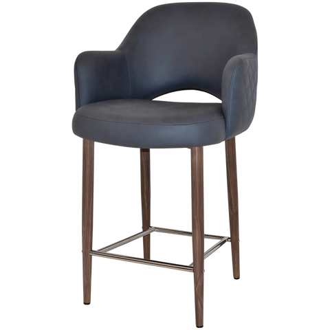 Mulberry Arm Counter Stool Light Walnut Metal 4 Leg With Pelle Benito Navy Shell, Viewed From Angle