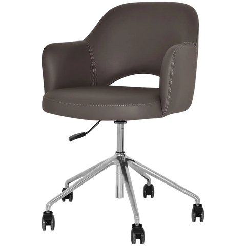 Mulberry Armchair 5 Way Aluminium Office Base On Castors With Charcoal Vinyl Shell, Viewed From Angle In Front