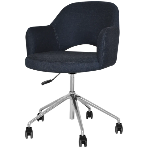 Mulberry Armchair 5 Way Aluminium Office Base On Castors With Gravity Navy Shell, Viewed From Angle In Front