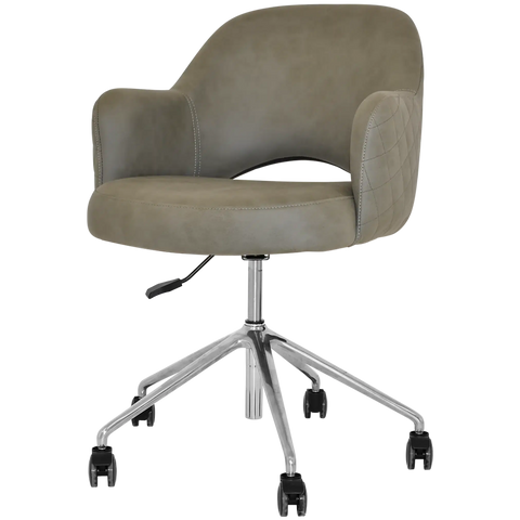 Mulberry Armchair 5 Way Aluminium Office Base On Castors With Pelle Benito Sage Shell, Viewed From Angle In Front