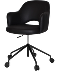 Mulberry Armchair 5 Way Black Office Base On Castors With Black Vinyl Shell, Viewed From Angle In Front