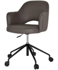 Mulberry Armchair 5 Way Black Office Base On Castors With Charcoal Vinyl Shell, Viewed From Angle In Front