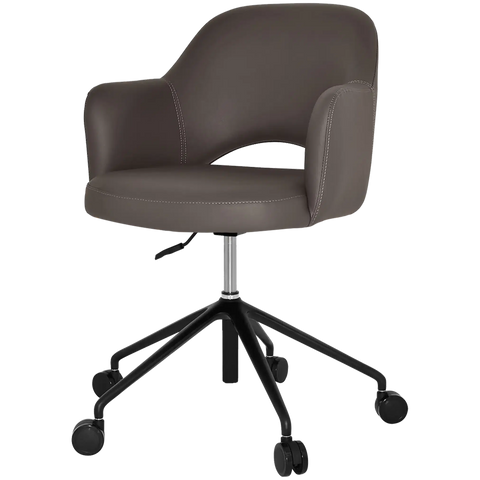 Mulberry Armchair 5 Way Black Office Base On Castors With Charcoal Vinyl Shell, Viewed From Angle In Front