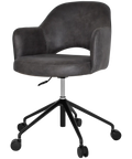 Mulberry Armchair 5 Way Black Office Base On Castors With Eastwood Slate Shell, Viewed From Angle In Front