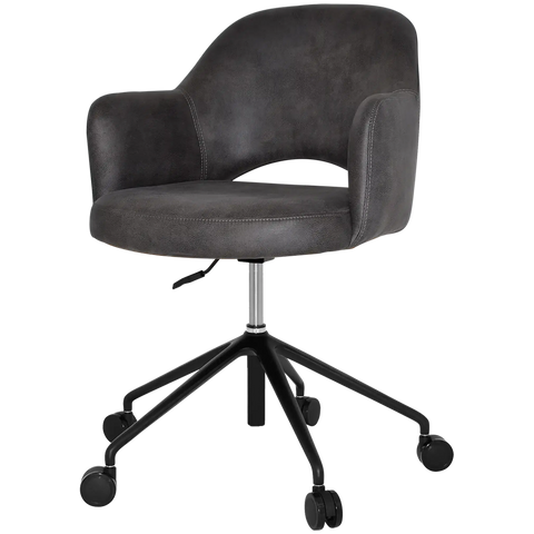 Mulberry Armchair 5 Way Black Office Base On Castors With Eastwood Slate Shell, Viewed From Angle In Front
