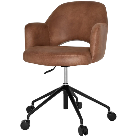 Mulberry Armchair 5 Way Black Office Base On Castors With Eastwood Tan Shell, Viewed From Angle In Front