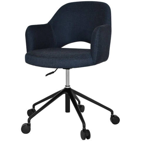 Mulberry Armchair 5 Way Black Office Base On Castors With Gravity Navy Shell, Viewed From Angle In Front