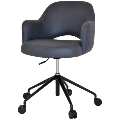 Mulberry Armchair 5 Way Black Office Base On Castors With Pelle Benito Navy Shell, Viewed From Angle In Front