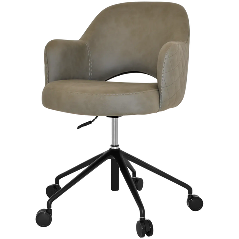 Mulberry Armchair 5 Way Black Office Base On Castors With Pelle Benito Sage Shell, Viewed From Angle In Front