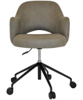 Mulberry Armchair 5 Way Black Office Base On Castors With Pelle Benito Sage Shell, Viewed From Front
