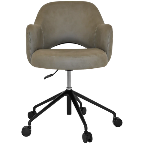 Mulberry Armchair 5 Way Black Office Base On Castors With Pelle Benito Sage Shell, Viewed From Front