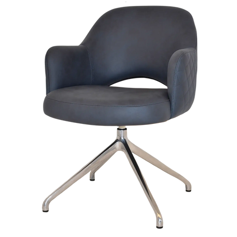 Mulberry Armchair Aluminium Trestle With Pelle Benito Navy Shell, Viewed From Angle In Front