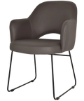 Mulberry Armchair Black Sled Base With Charcoal Vinyl Shell, Viewed From Front
