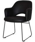 Mulberry Armchair Black Sled With Black Vinyl Shell, Viewed From Angle