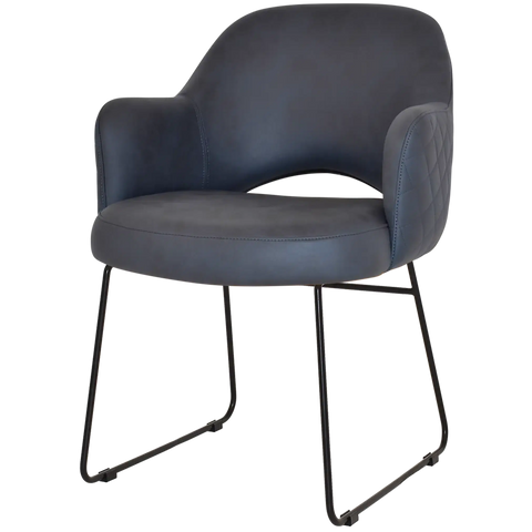 Mulberry Armchair Black Sled With Pelle Benito Navy Shell, Viewed From Angle