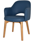 Mulberry Armchair Light Oak Timber 4 Leg With Blue Vinyl Shell, Viewed From Angle