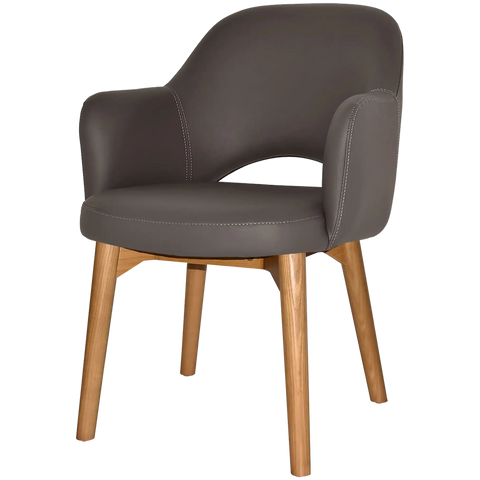 Mulberry Armchair Light Oak Timber 4 Leg With Charcoal Vinyl Shell, Viewed From Front