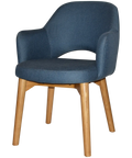 Mulberry Armchair Light Oak Timber 4 Leg With Gravity Denim Shell, Viewed From Angle