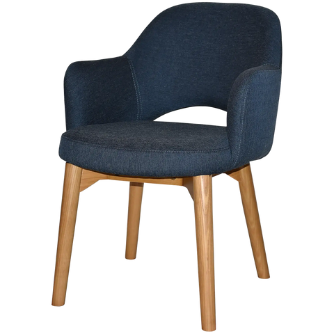 Mulberry Armchair Light Oak Timber 4 Leg With Gravity Navy Shell, Viewed From Angle