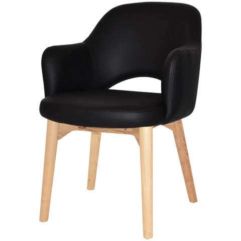 Mulberry Armchair Natural Timber 4 Leg With Black Vinyl Shell, Viewed From Angle