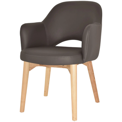 Mulberry Armchair Natural Timber 4 Leg With Charcoal Vinyl Shell, Viewed From Front
