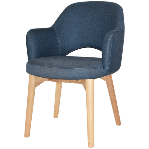 Mulberry Armchair Natural Timber 4 Leg With Gravity Denim Shell, Viewed From Angle