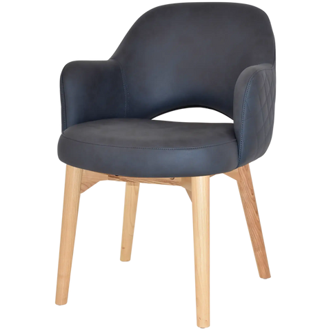 Mulberry Armchair Natural Timber 4 Leg With Pelle Benito Navy Shell, Viewed From Angle