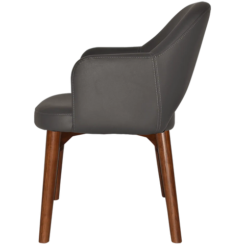 Mulberry Armchair Walnut Timber 4 Leg With Charcoal Vinyl Shell, Viewed From Side