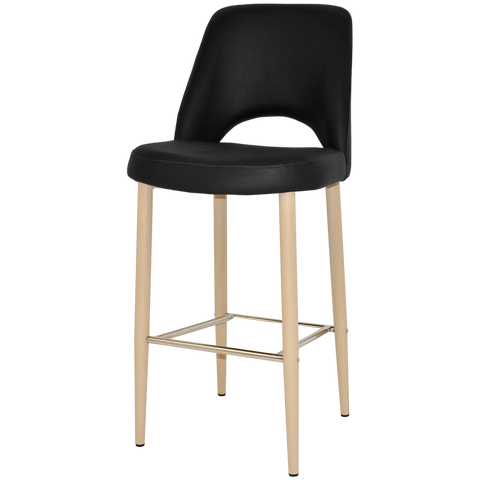 Mulberry Bar Stool Birch Metal 4 Leg With Black Vinyl Shellack Metal 4 Leg With, Viewed From Angle